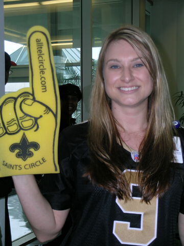 woman with a foam finger