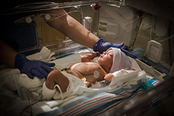 NICU nurse holding a baby