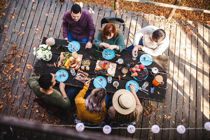 People eating outside