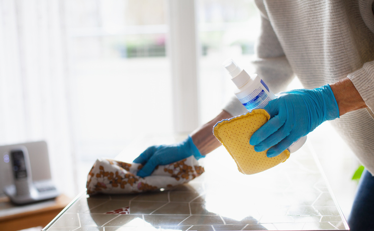 countertop being cleaned