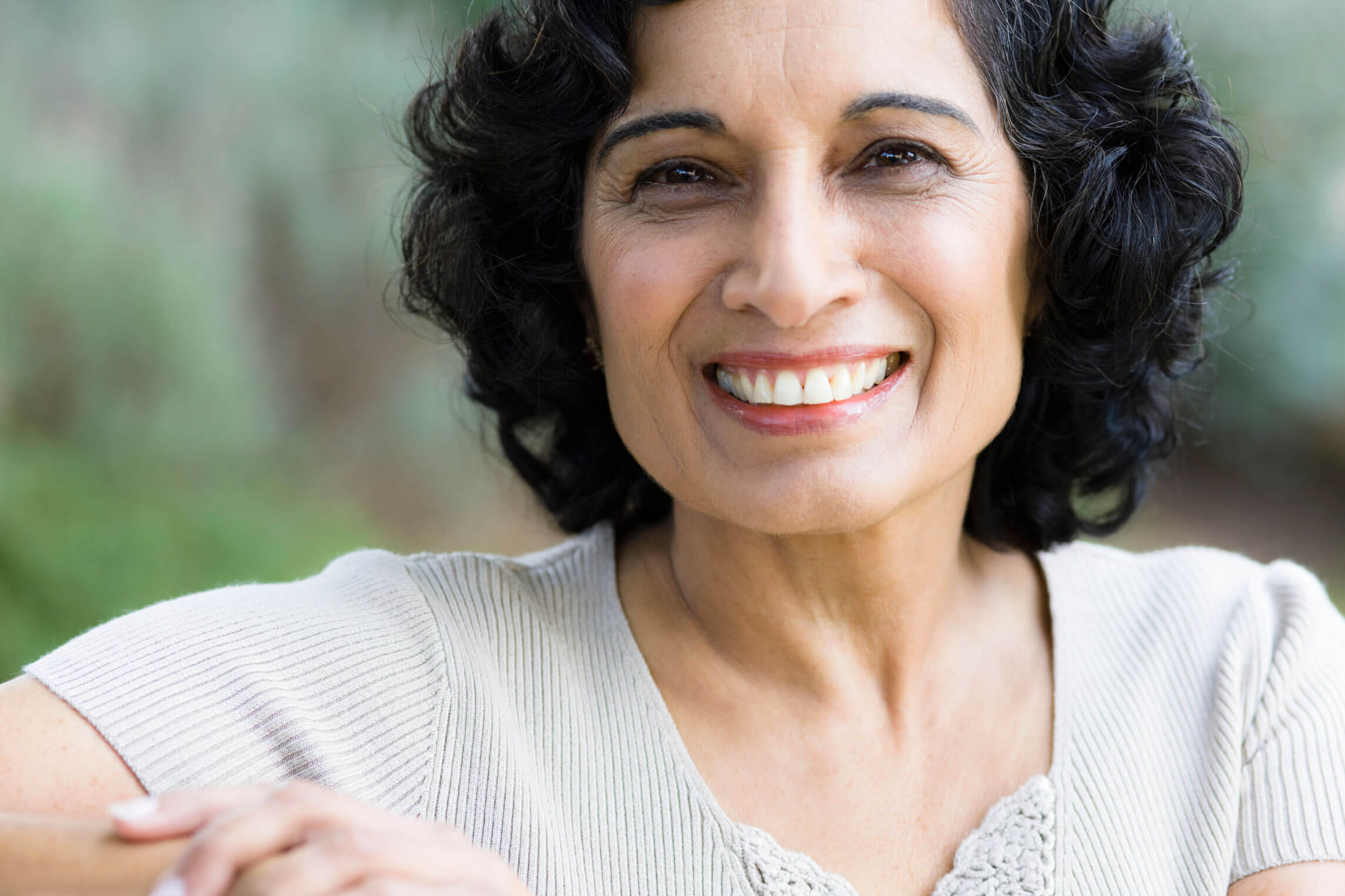 brunette woman smiling