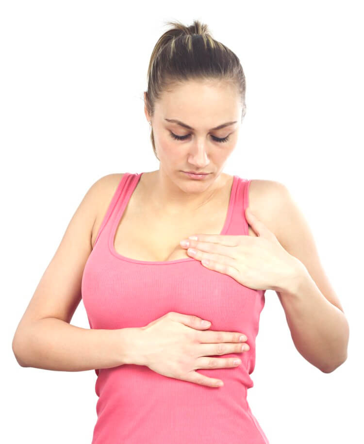 woman examining her breast