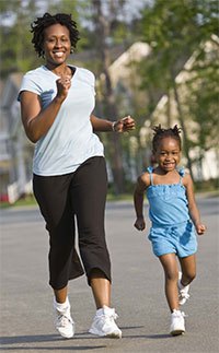 mother and child running