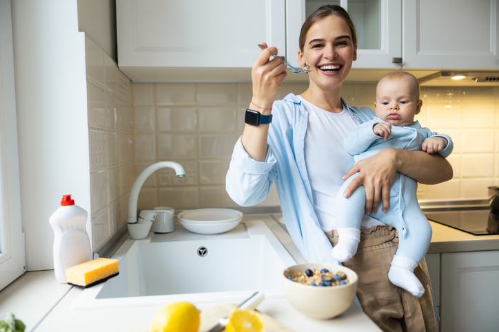 Mommy and baby eating