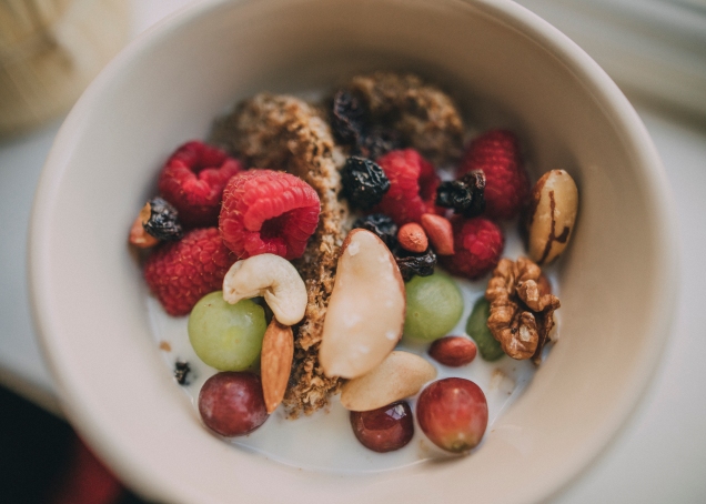 Bowl of cereal and fruit