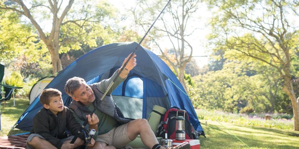 Father and son camping