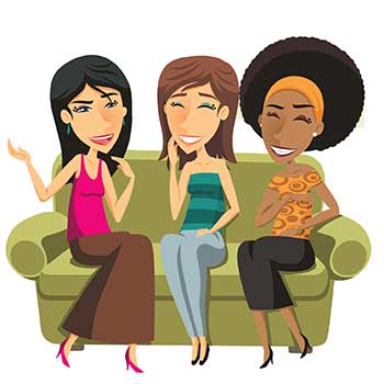 Cartoon ladies on a couch talking